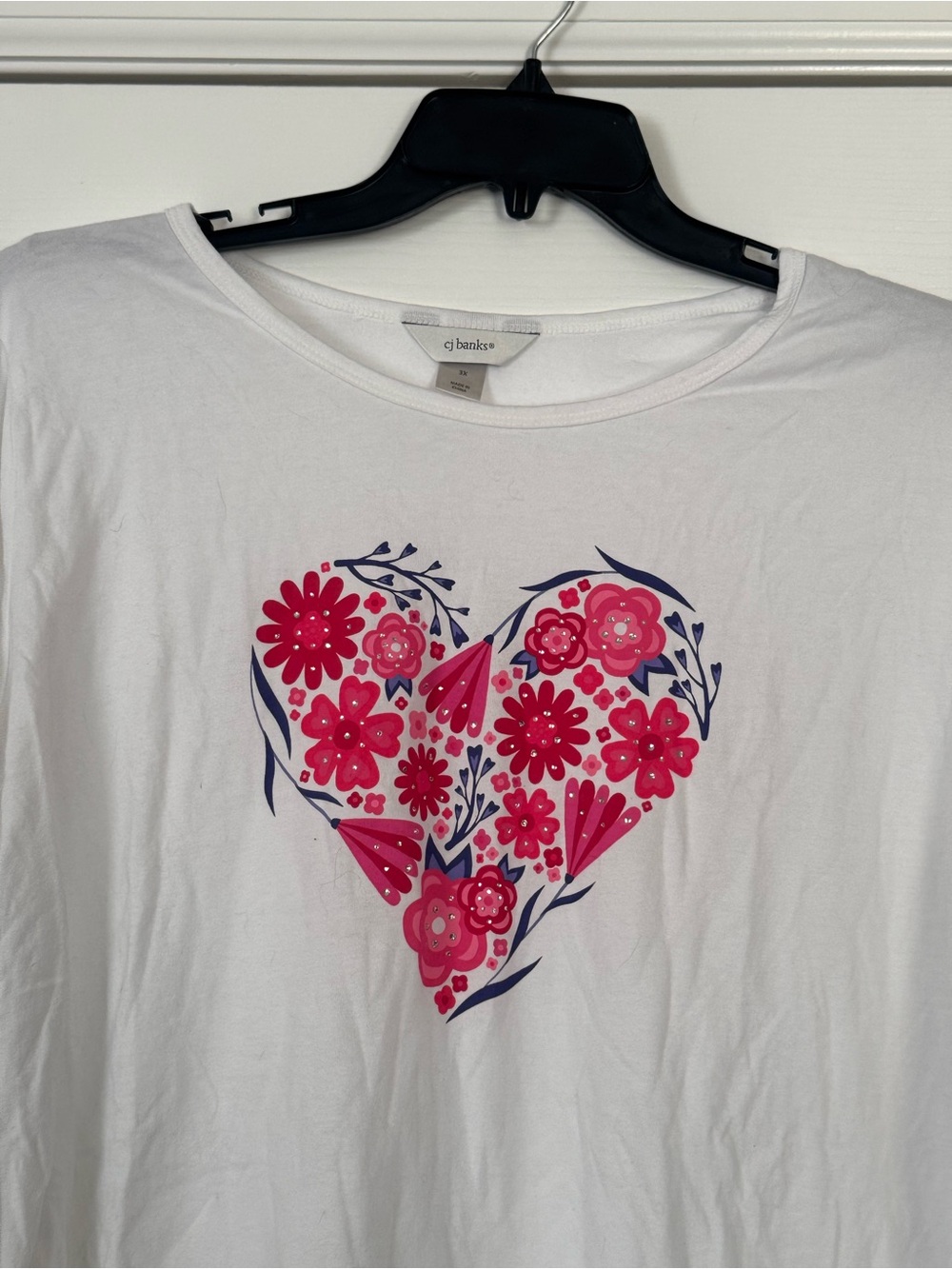 CJ Banks White Heart Long Sleeve T size 3X Pink